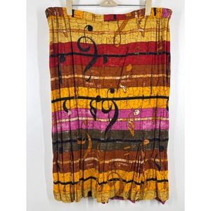 Mosaic Woman Music Note Batik Print Midi Skirt Plus Size 1X Multi Color Elastic